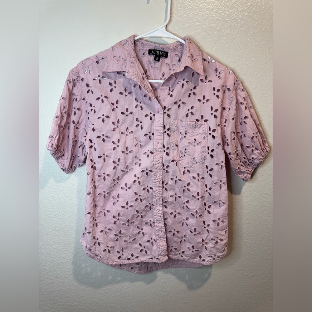 J. Crew Women’s Pink Spring Garden Floral Eyelet Cotton‎ Top Blouse Size 4